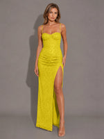 Velvet Sequin Prom Dress with High Slit 