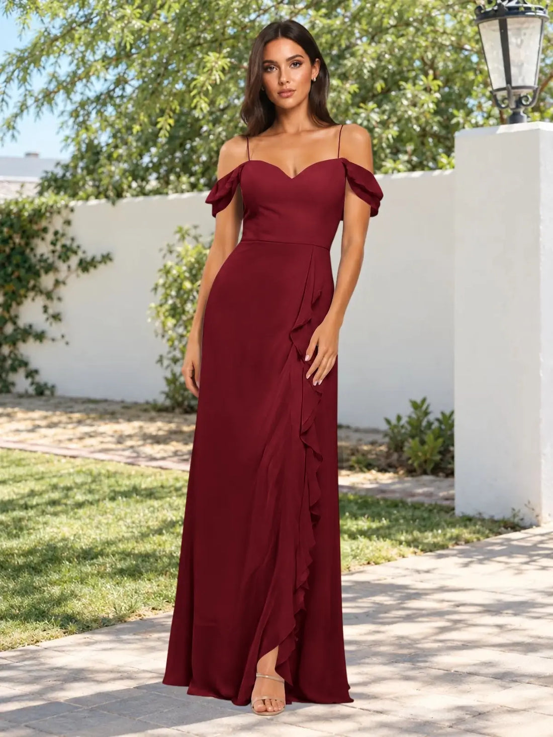 Sweetheart Neckline Bridesmaid Dress with Ruffled Details