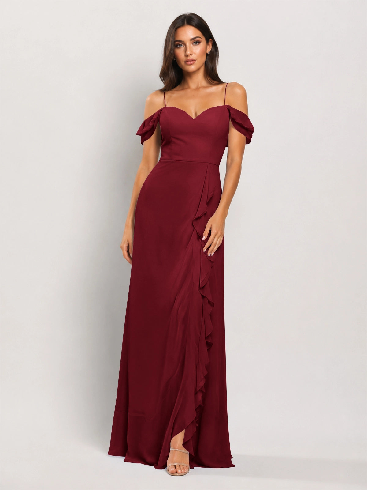 Sweetheart Neckline Bridesmaid Dress with Ruffled Details