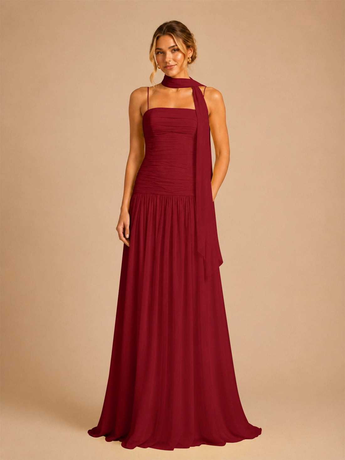 Chiffon Bridesmaid Dress with Scarf Detail 