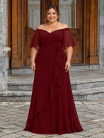 Chiffon Mother of the Bride Dress with 3D Rosette-Plus Size 