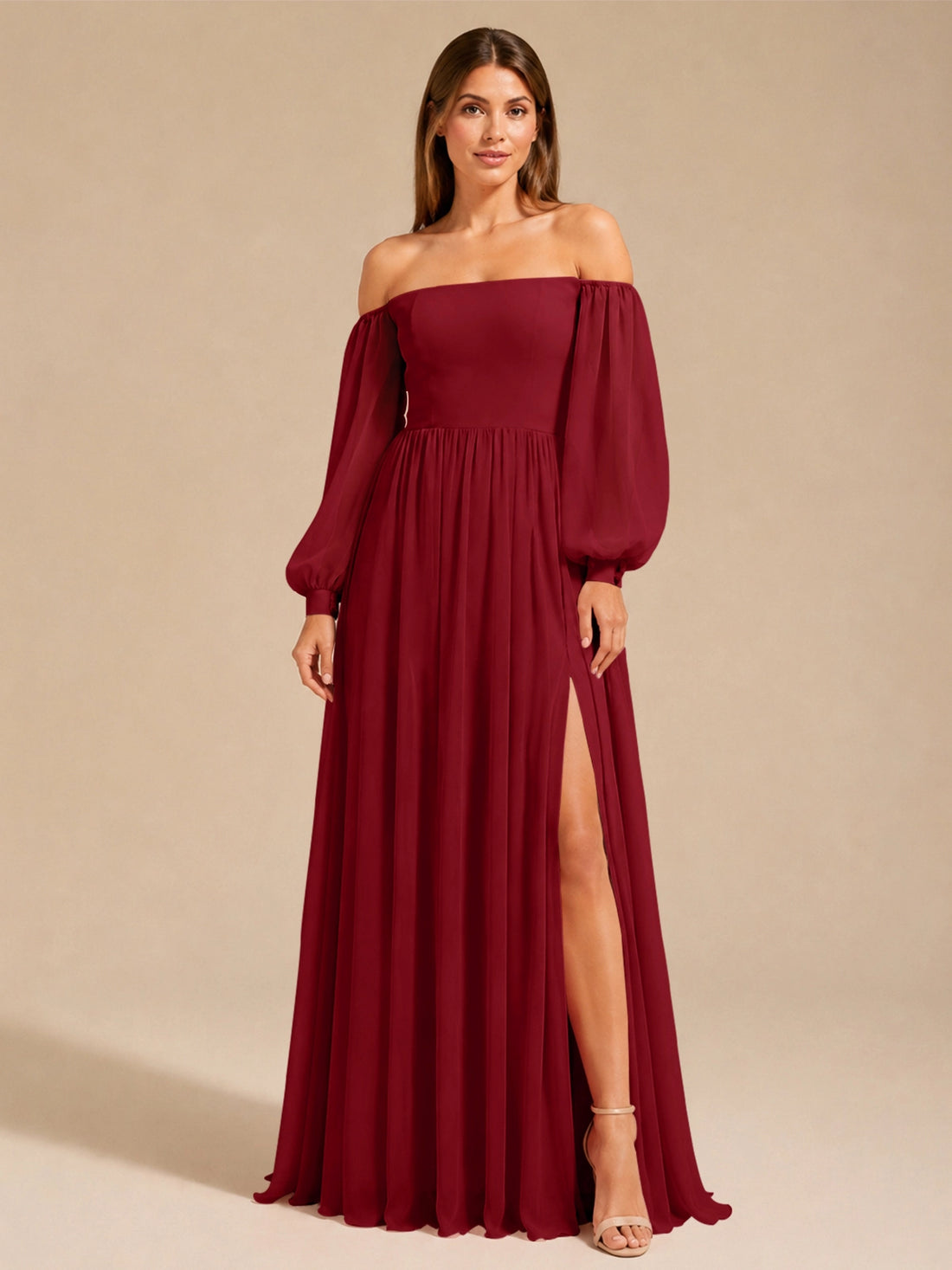 A-line Bridesmaid Dress with Long Bishop Sleeves 