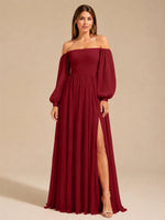 A-line Bridesmaid Dress with Long Bishop Sleeves 