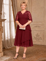 A-line Mother of the Bride Dress with Lace Sleeves-Plus Size 
