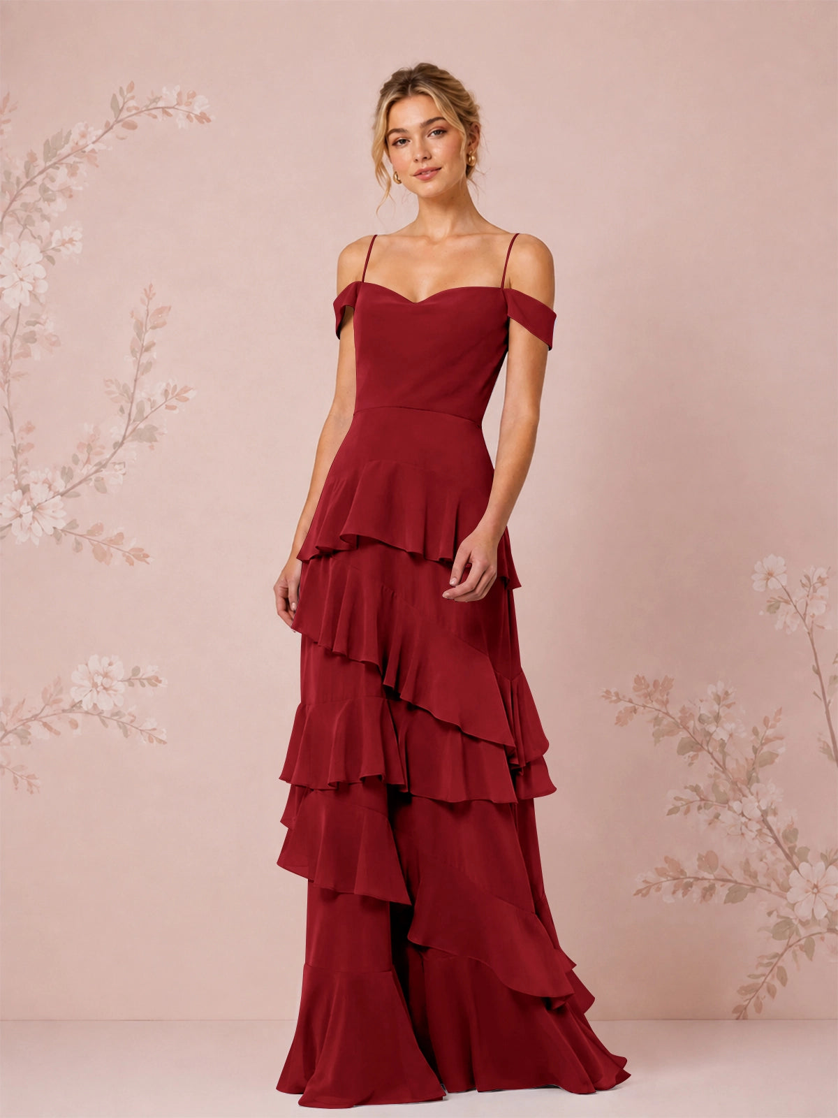 Chiffon Bridesmaid Dress with Tiered Ruffles 
