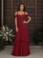 Chiffon Bridesmaid Dress with Cold-Shoulder 