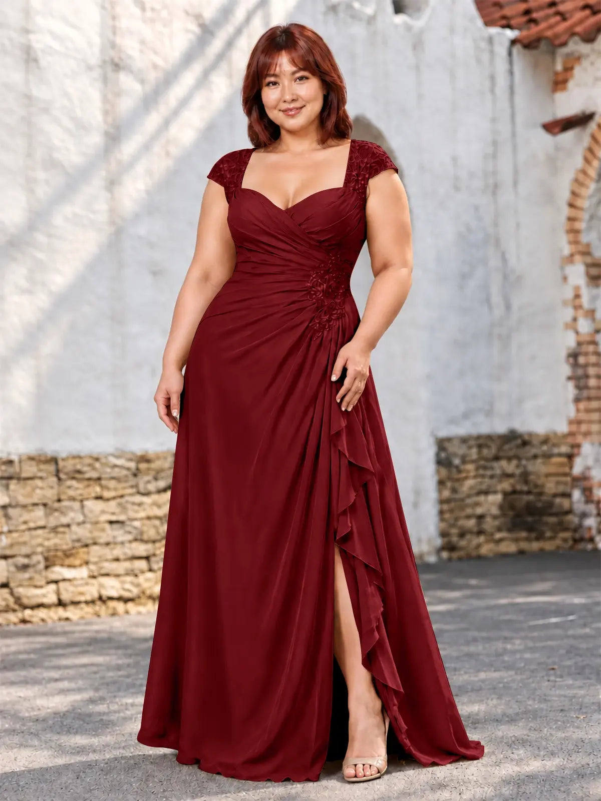 Chiffon Mother of the Bride Dress with Lace Appliques-Plus Size 