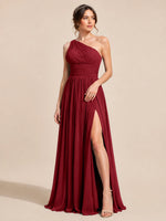 Chiffon Bridesmaid Dress with One-Shoulder Neckline 
