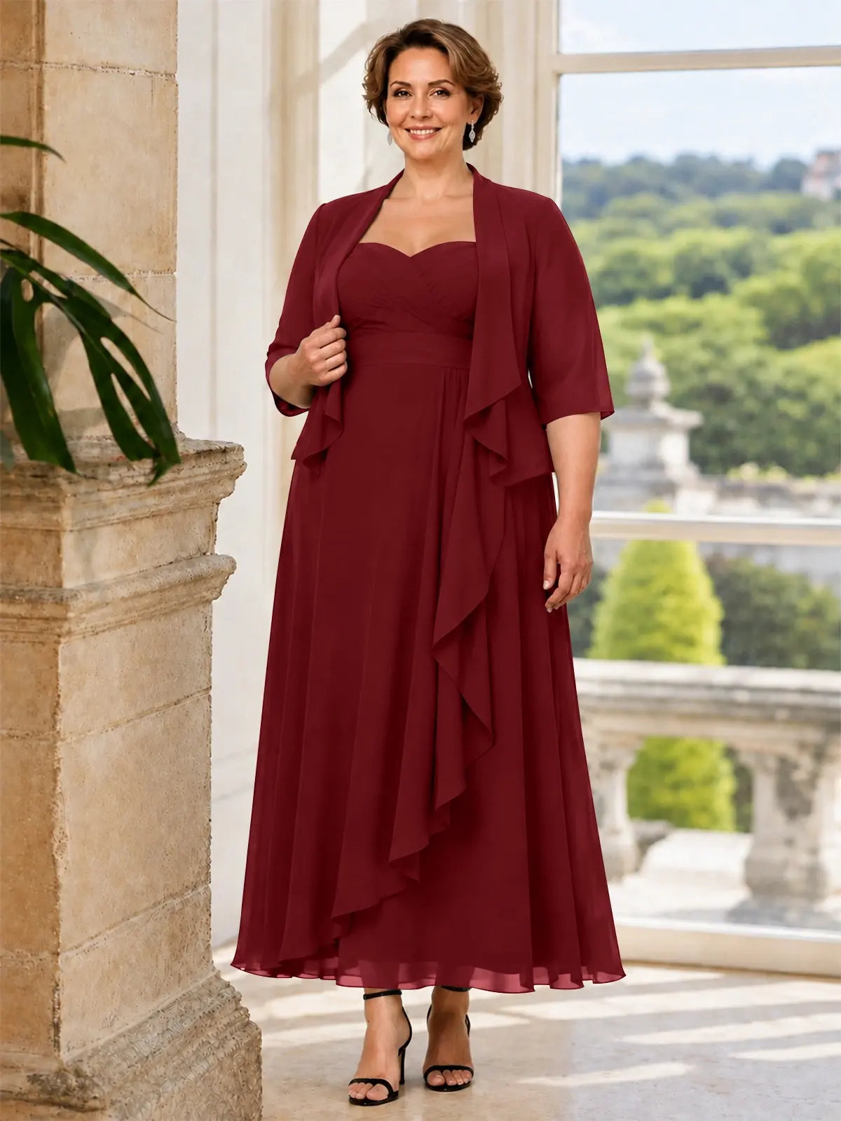 Two-piece Mother of the Bride Dress with Ruffle Design-Plus Size 