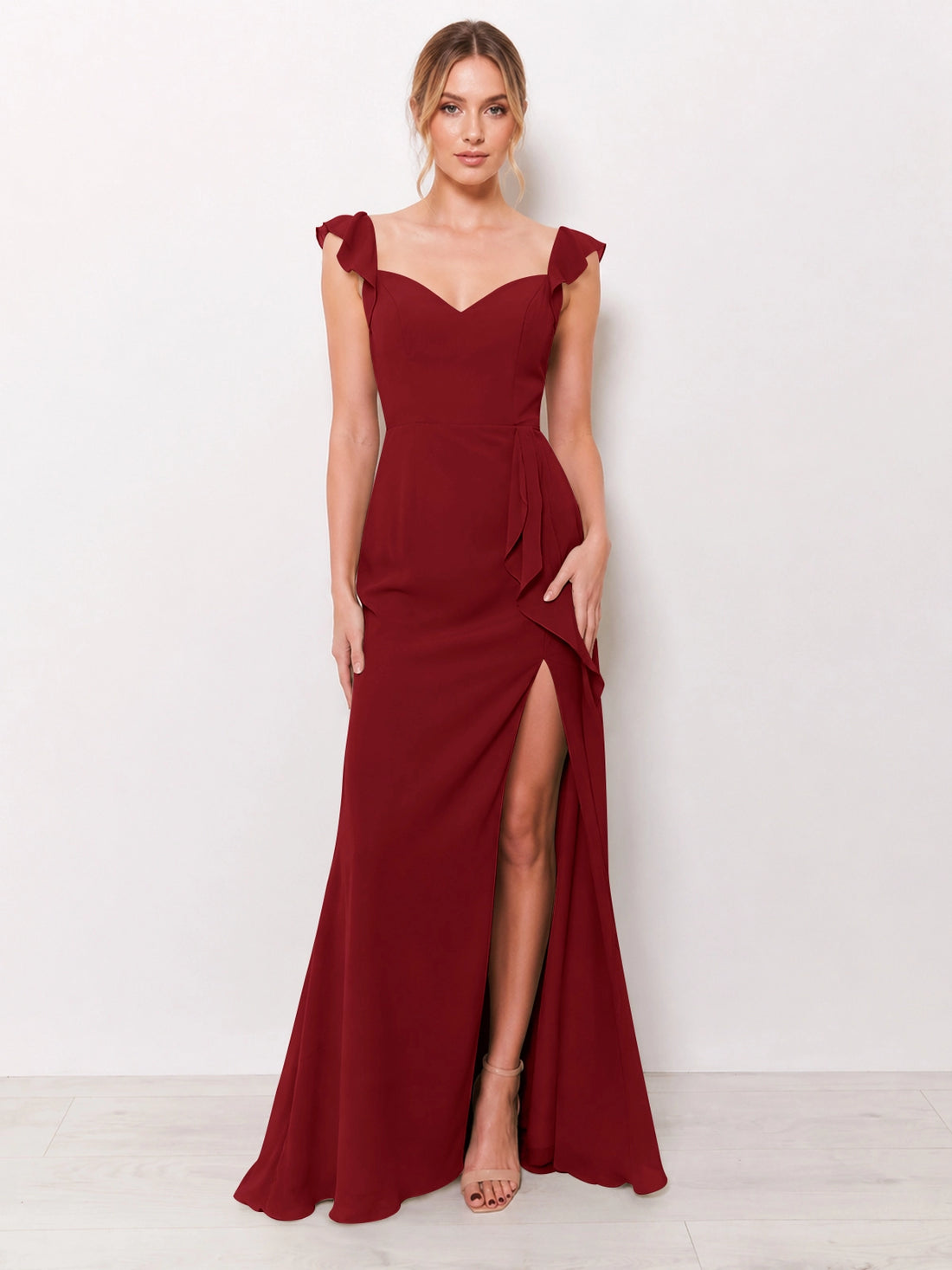 Chiffon Bridesmaid Dress with Ruffle Straps 