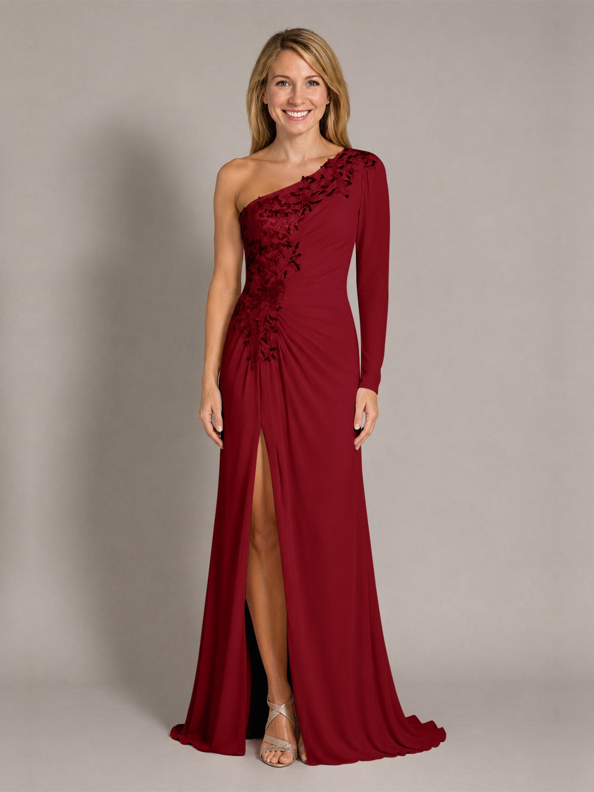 One-Shoulder Mother of the Bride Dress with Appliques