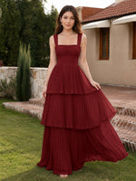 Chiffon Bridesmaid Dress with Tiered Design 
