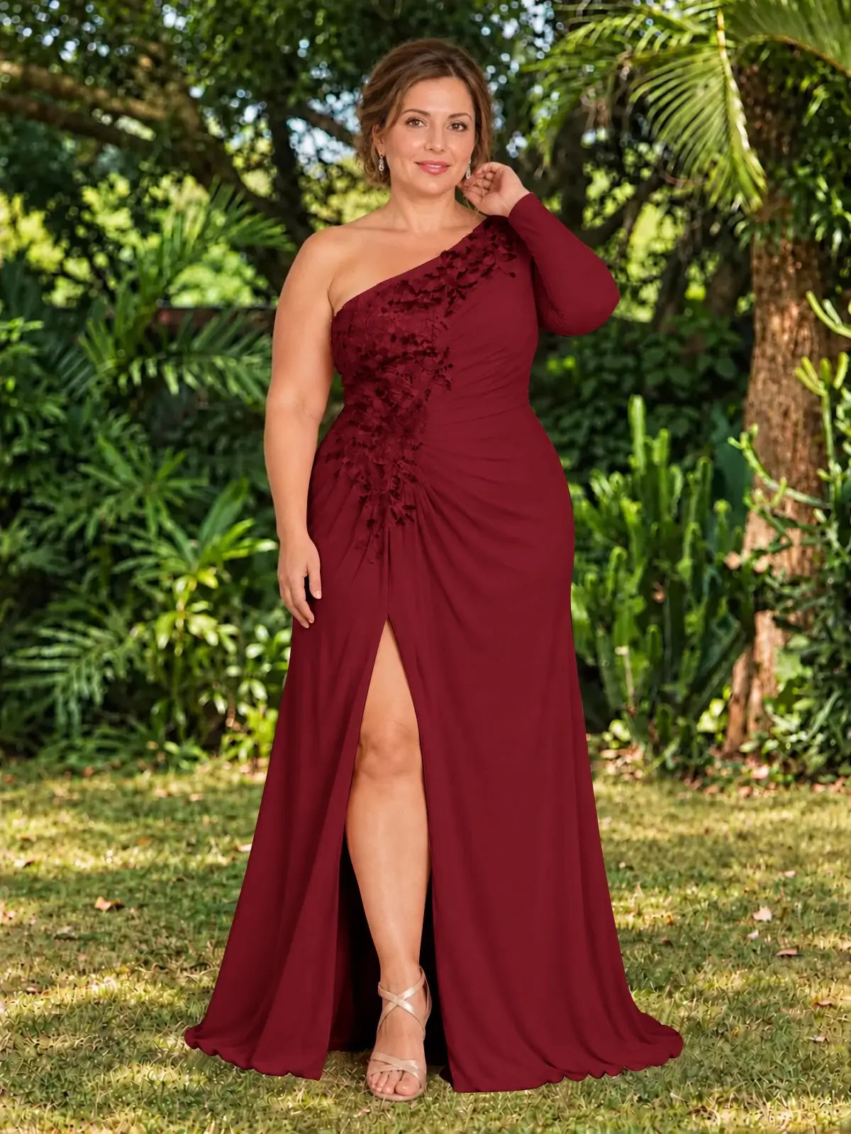 One-Shoulder Mother of the Bride Dress with Appliques