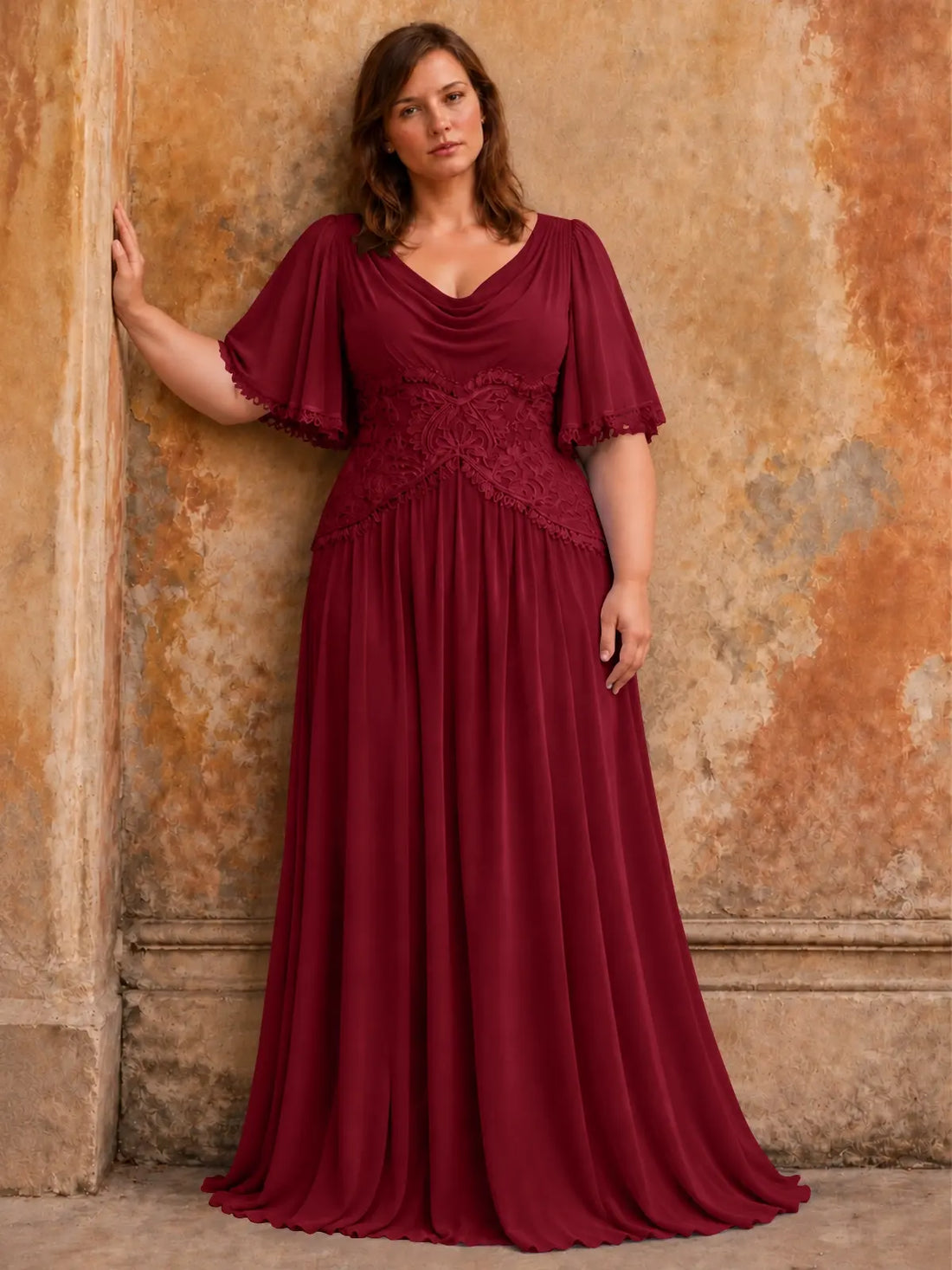 Cowl Neck Mother of the Bride Dress with Applique-Plus Size 