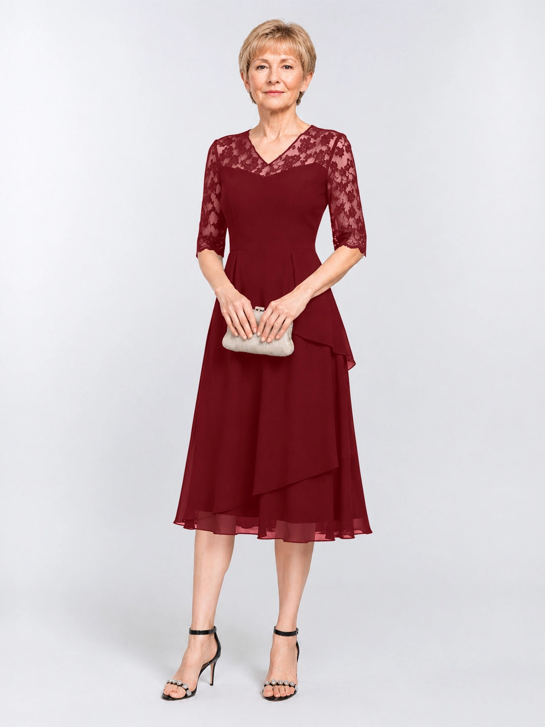 A-line Mother of the Bride Dress with Lace Sleeves 