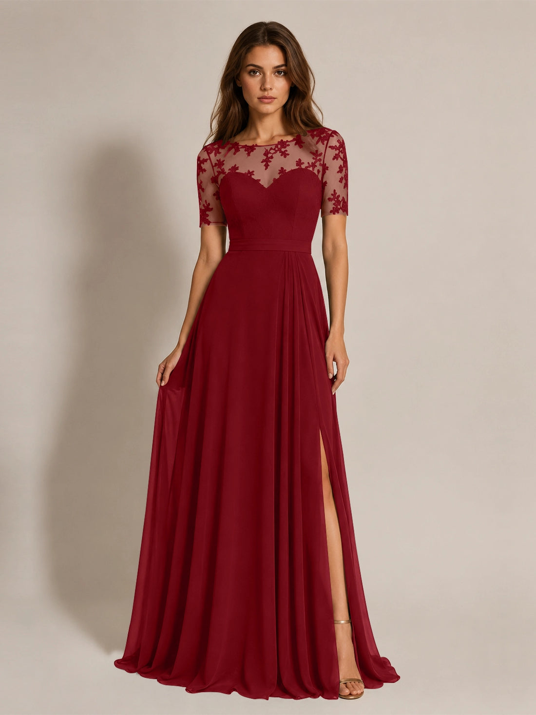 Lace Mother of the Bride Dress with Illusion Neckline 