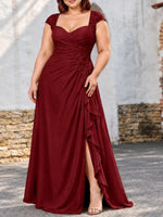 Chiffon Mother of the Bride Dress with Lace Appliques-Plus Size 