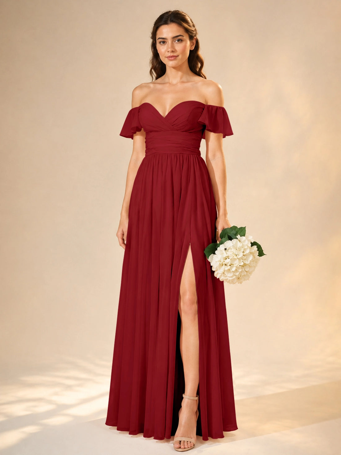 Chiffon Bridesmaid Dress with Cap Sleeves 