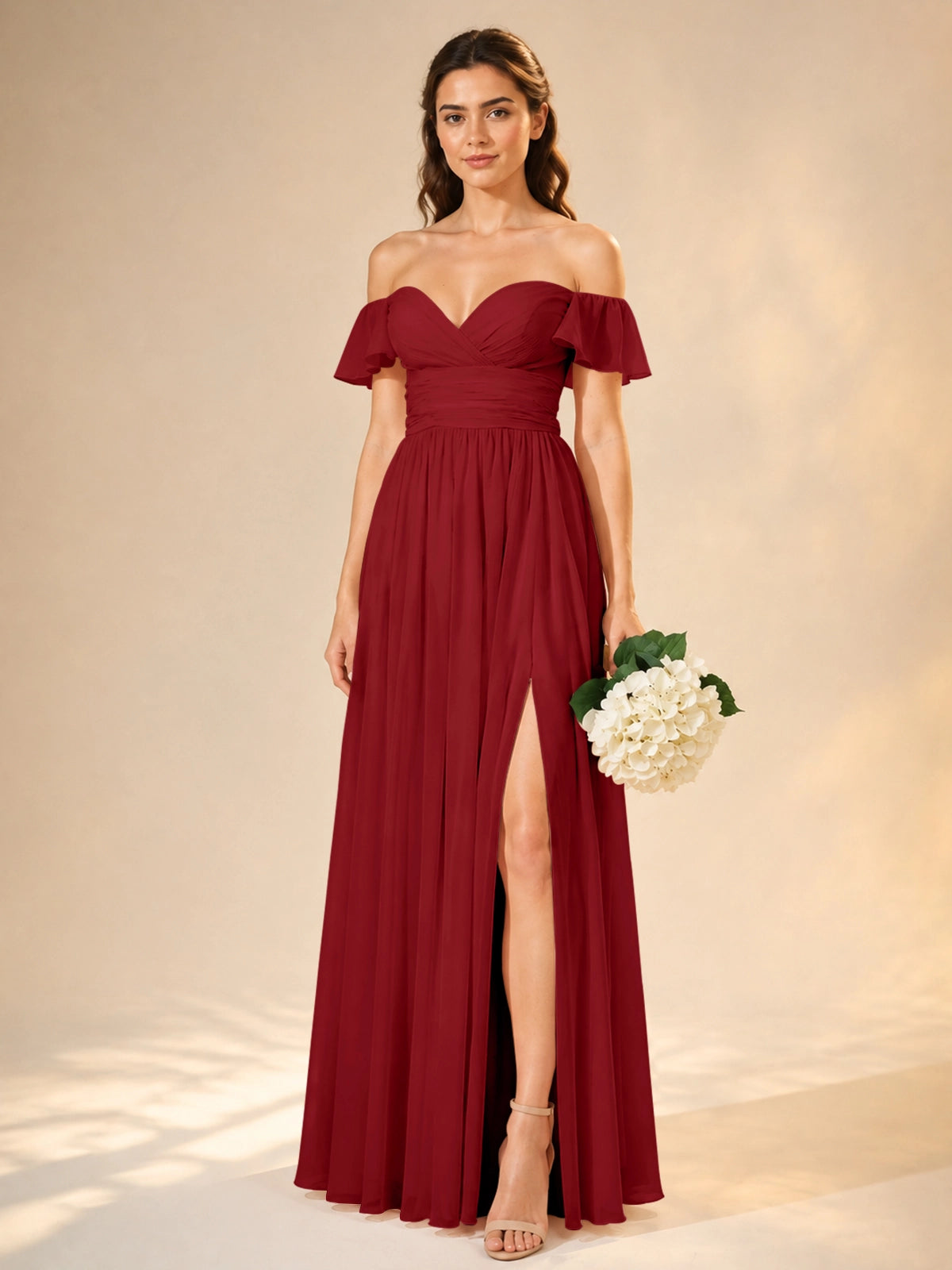 Chiffon Bridesmaid Dress with Cap Sleeves 