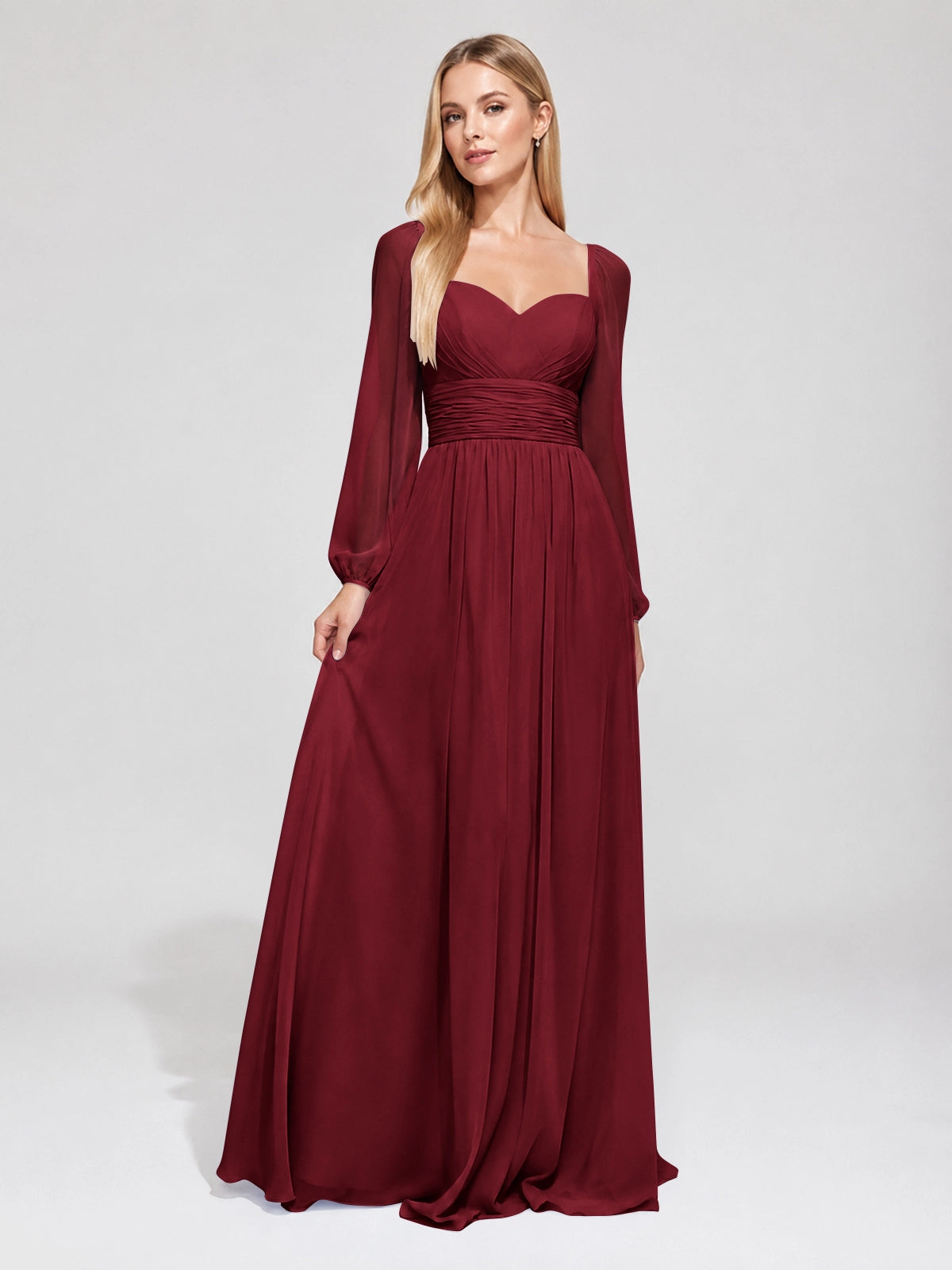 Elegant A-line Bridesmaid Dress with Long Sleeves