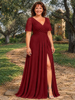 Surplice Neckline Mother of the Bride Dress with Slit-Plus Size 