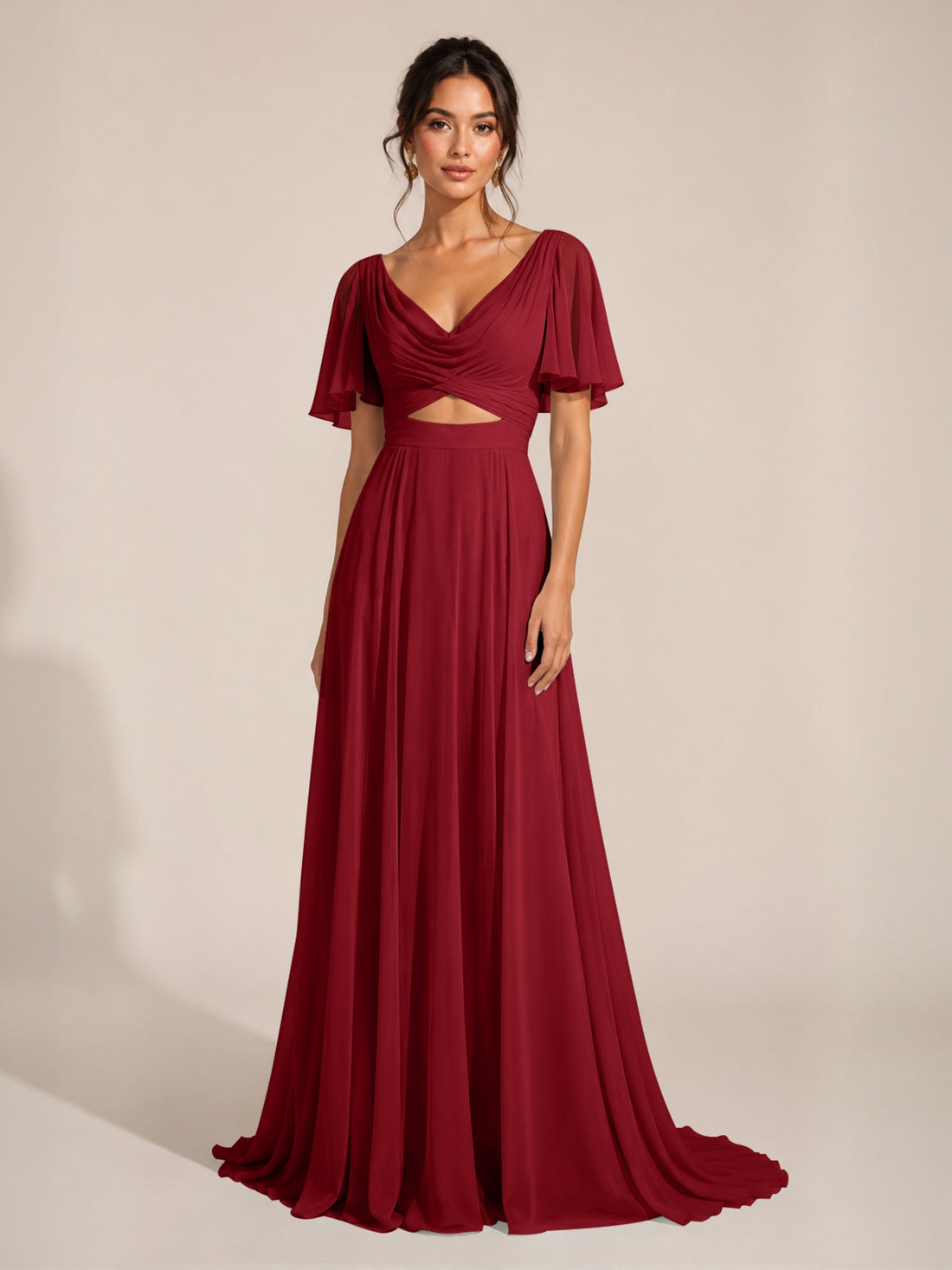 Cowl Neck Bridesmaid Dress with Cut-Out Detail