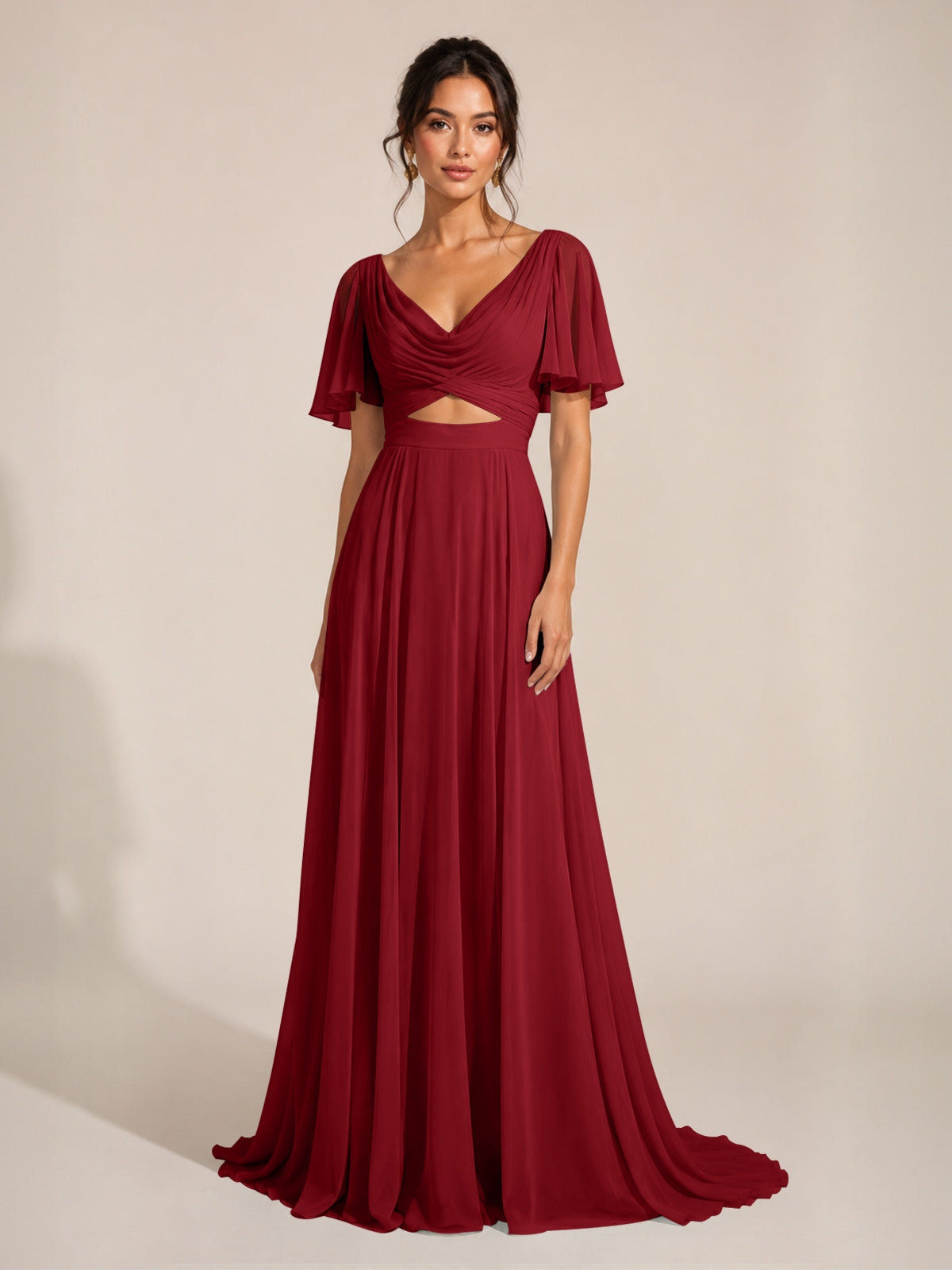 Cowl Neck Bridesmaid Dress with Cut-Out Detail
