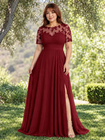 Lace Mother of the Bride Dress with Illusion Neckline-Plus Size 