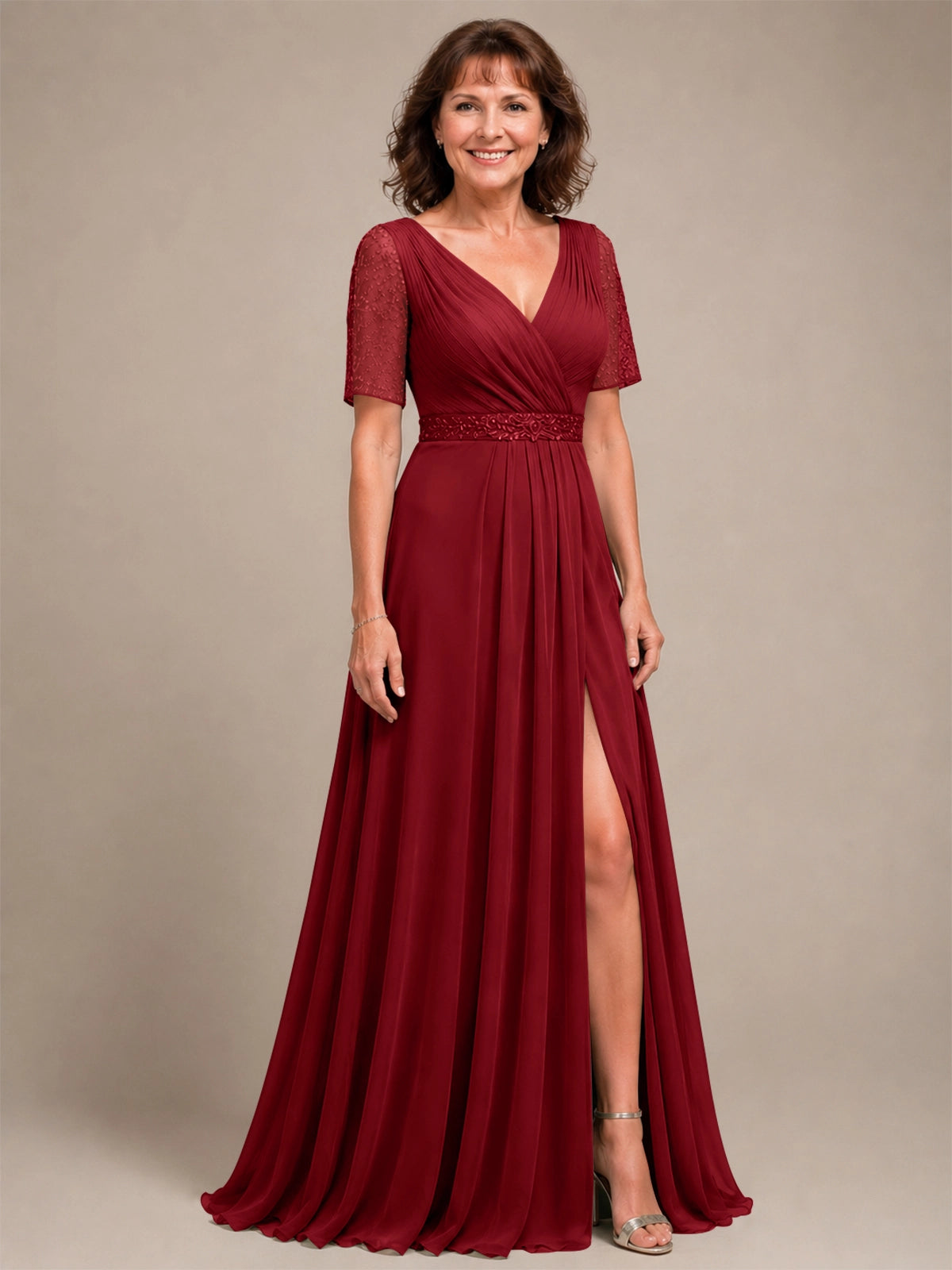 Surplice Neckline Mother of the Bride Dress with Slit 