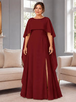 Chiffon Mother of the Bride Dress with Cape Overlay-Plus Size 