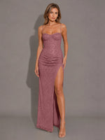 Velvet Sequin Prom Dress with High Slit 