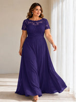 Illusion Applique Chiffon Dress-Plus Size 