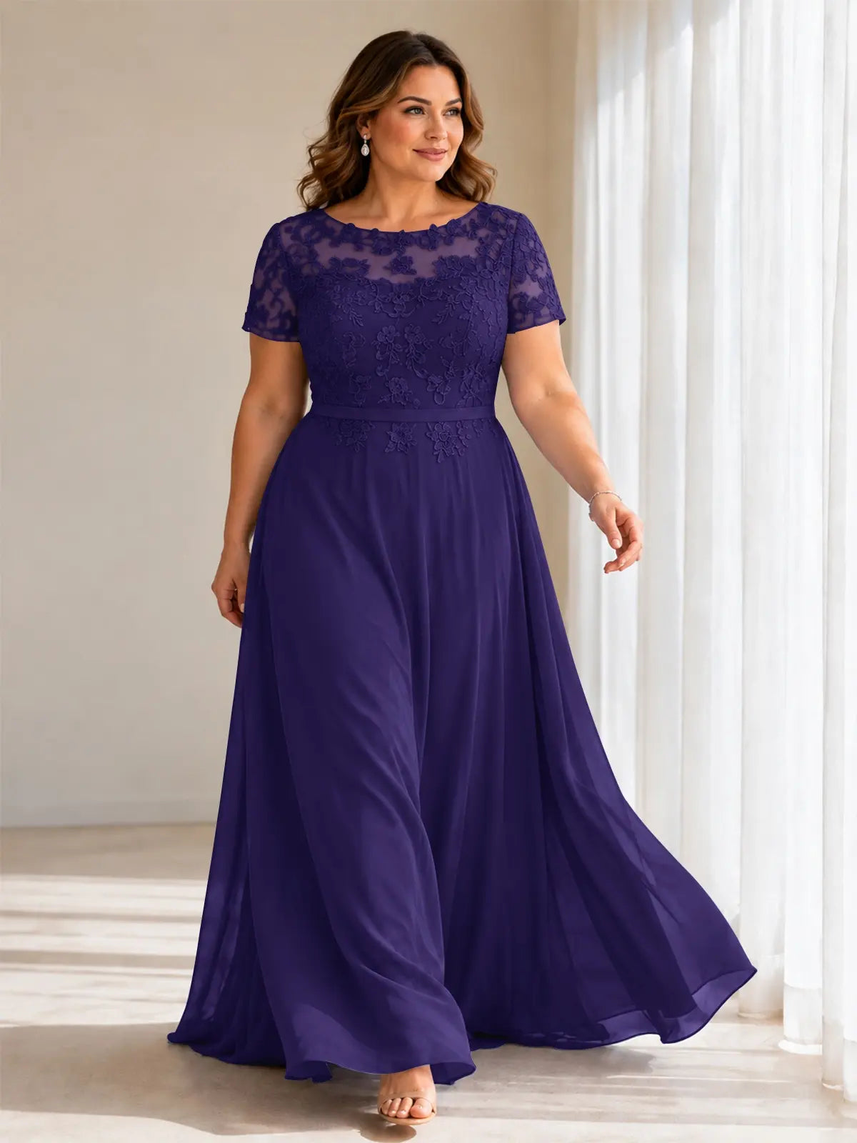 Illusion Applique Chiffon Dress-Plus Size 