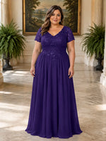 Short Sleeves Chiffon Dress-Plus Size 