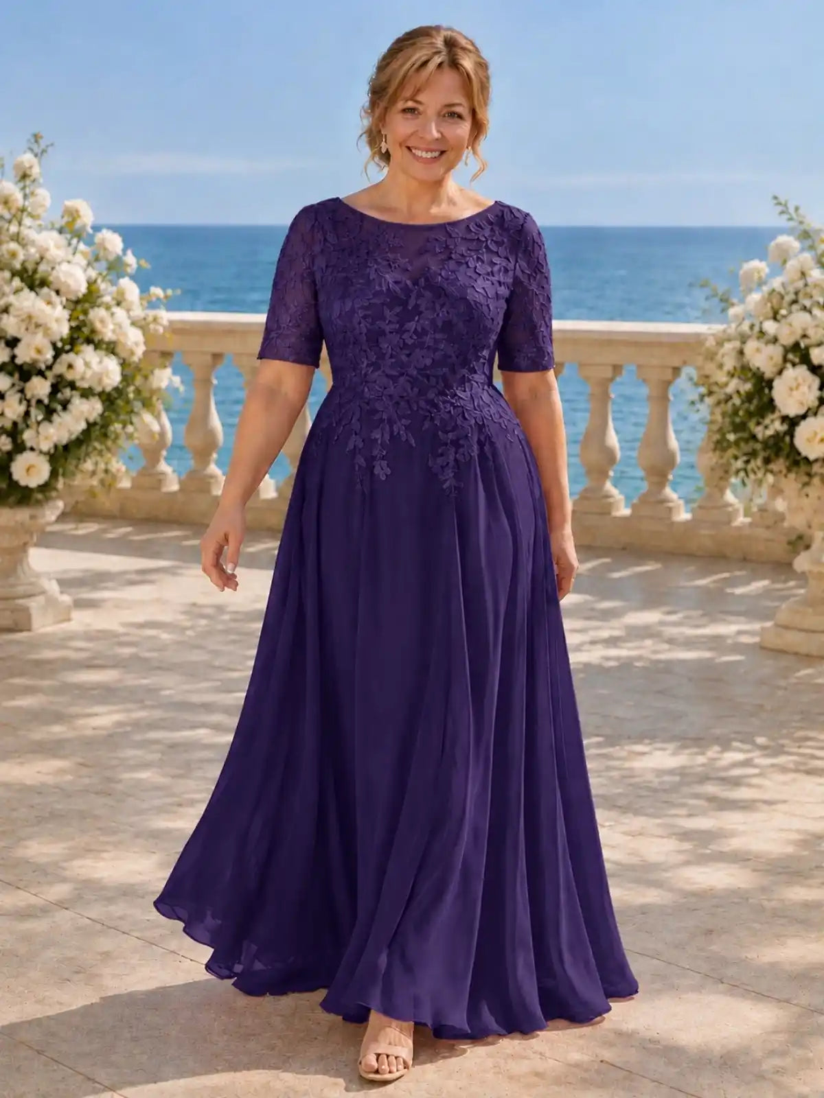 Lace Mother Dress with Half Sleeves-Plus Size 