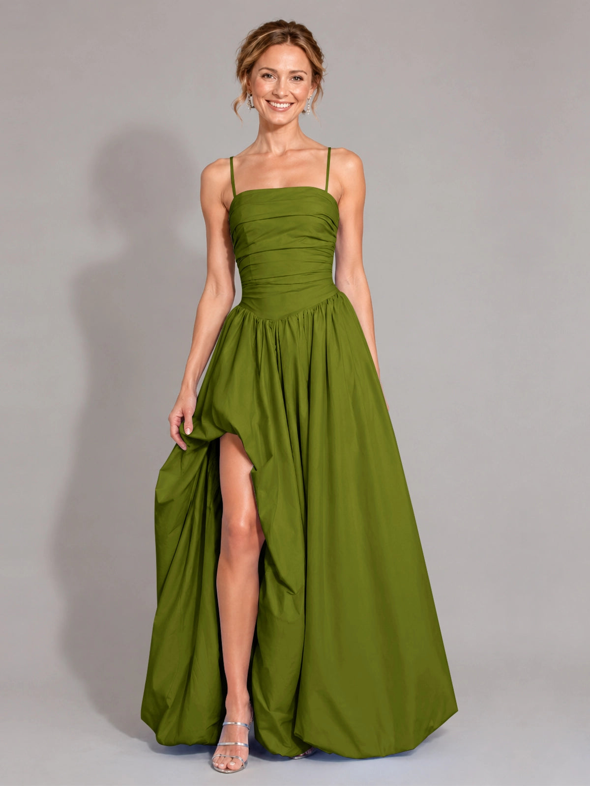 Iridescent Taffeta Prom Dress with High Slit 