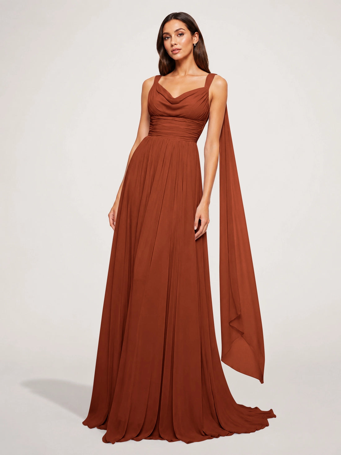 Chiffon Bridesmaid Dress with Draped Scarf 