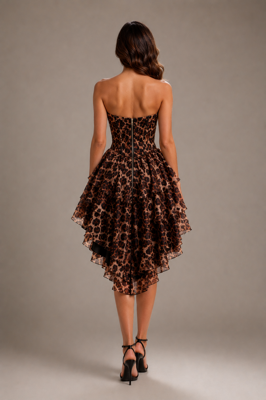Leopard Print High-Low Dress 