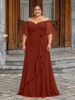 Chiffon Mother of the Bride Dress with 3D Rosette-Plus Size 