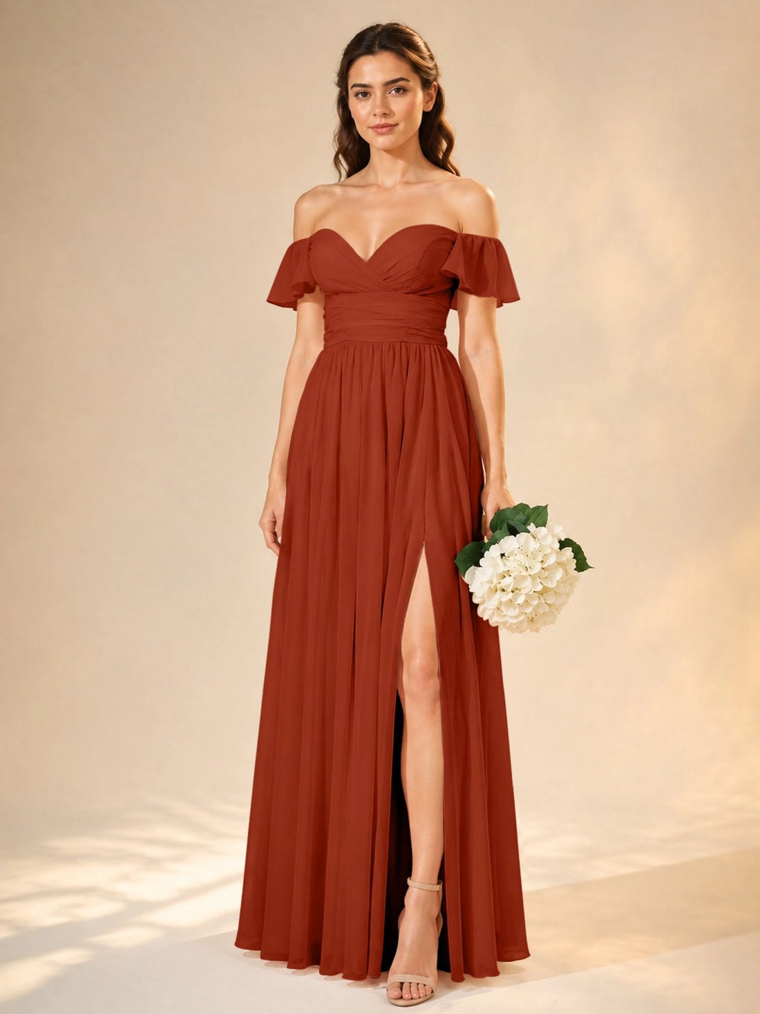 Chiffon Bridesmaid Dress with Cap Sleeves 
