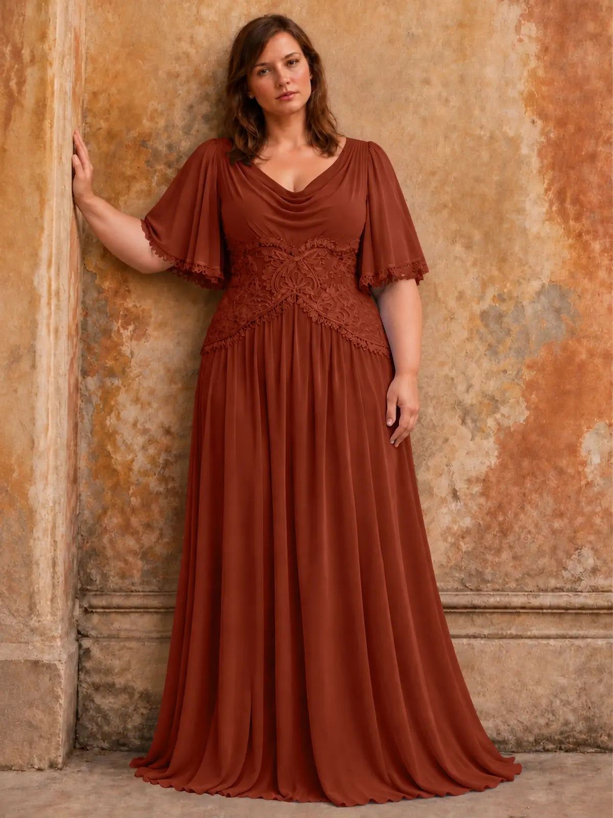 Cowl Neck Mother of the Bride Dress with Applique-Plus Size 