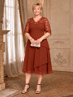 A-line Mother of the Bride Dress with Lace Sleeves-Plus Size 