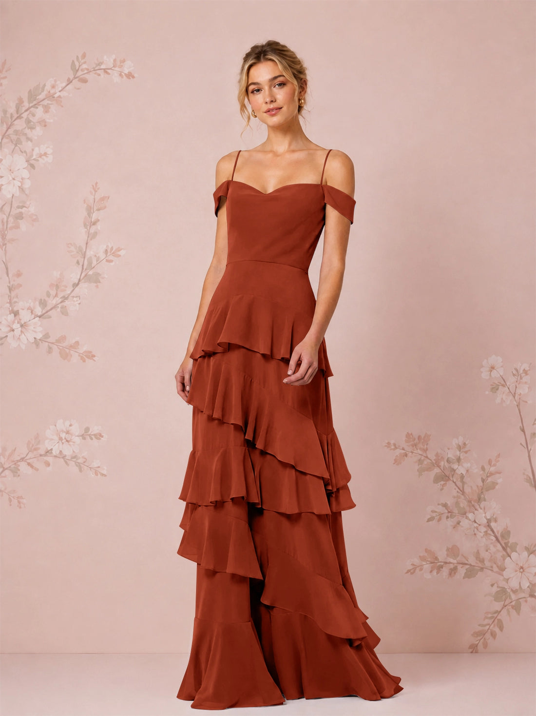 Chiffon Bridesmaid Dress with Tiered Ruffles 