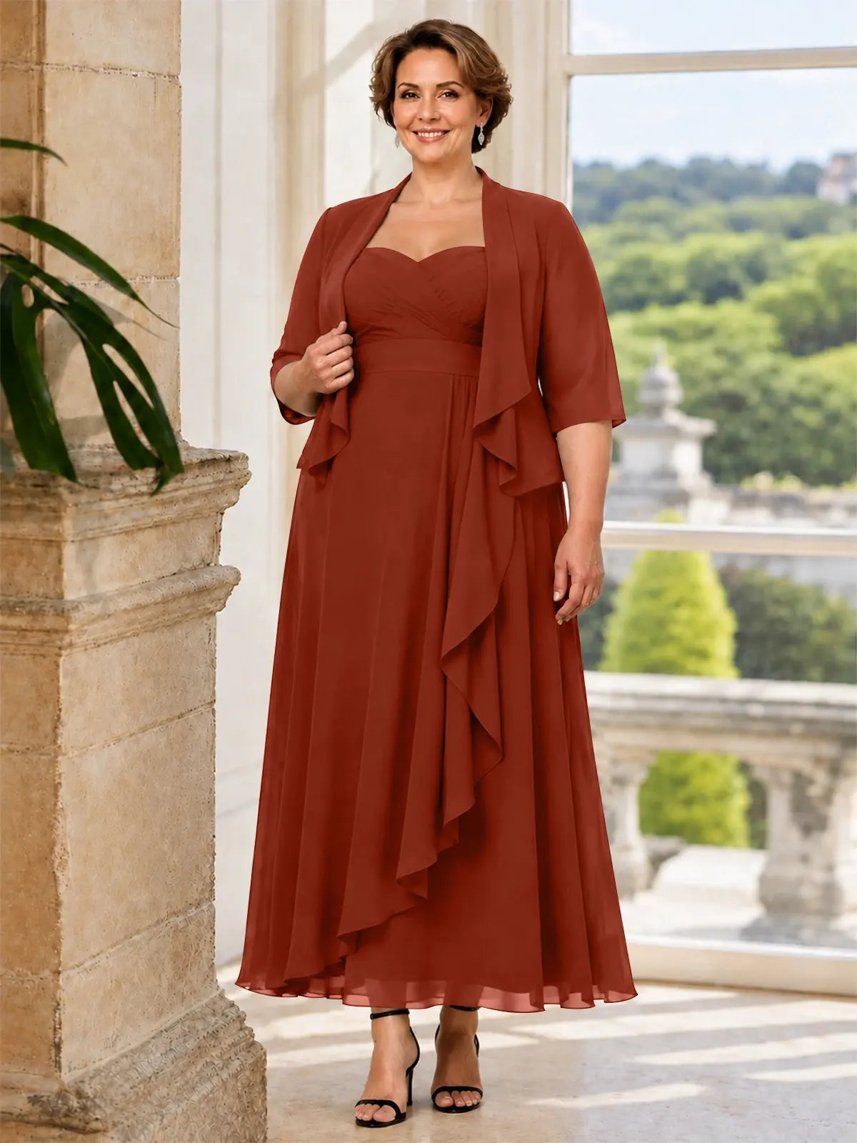 Two-piece Mother of the Bride Dress with Ruffle Design-Plus Size 