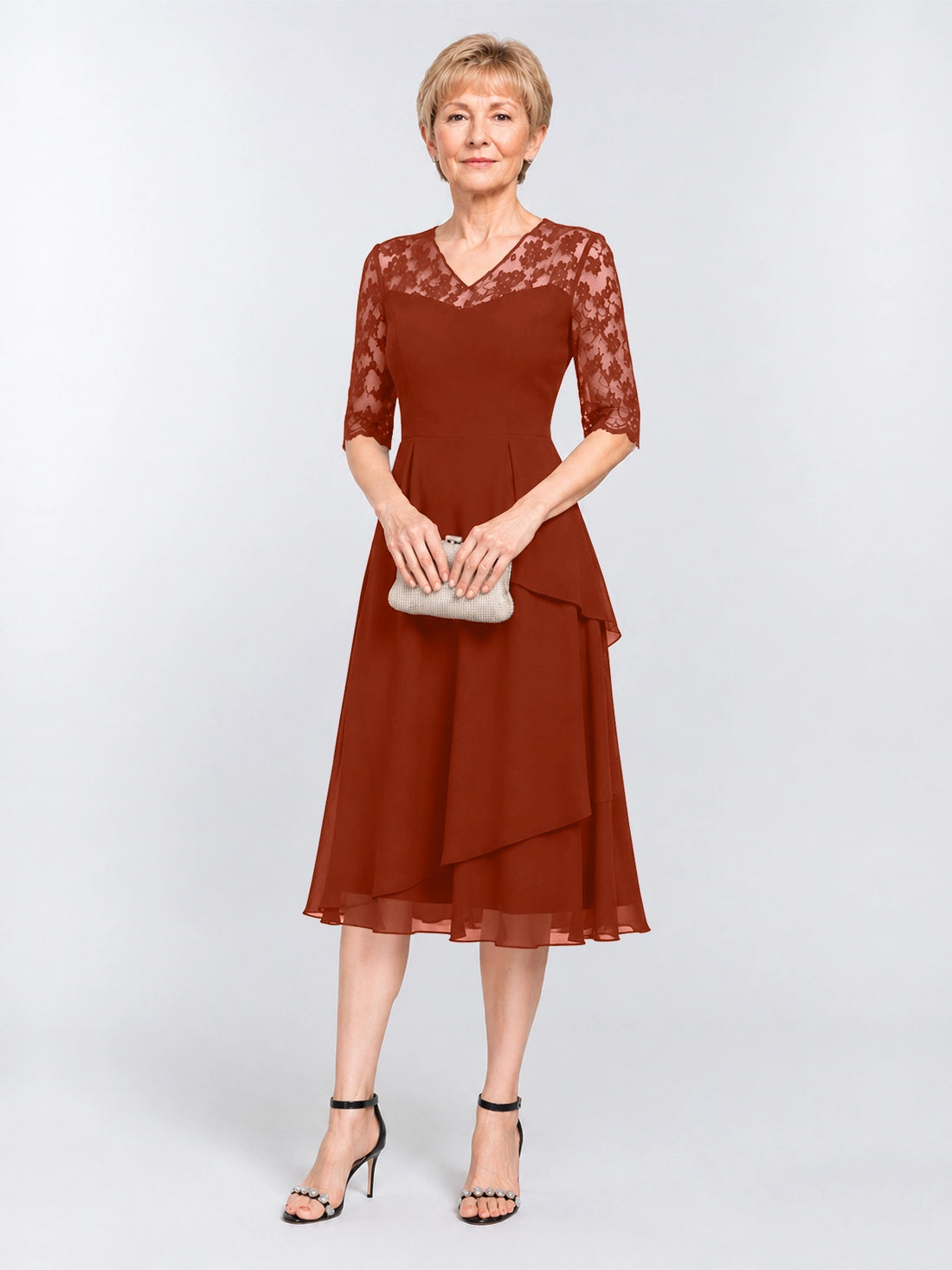 A-line Mother of the Bride Dress with Lace Sleeves 