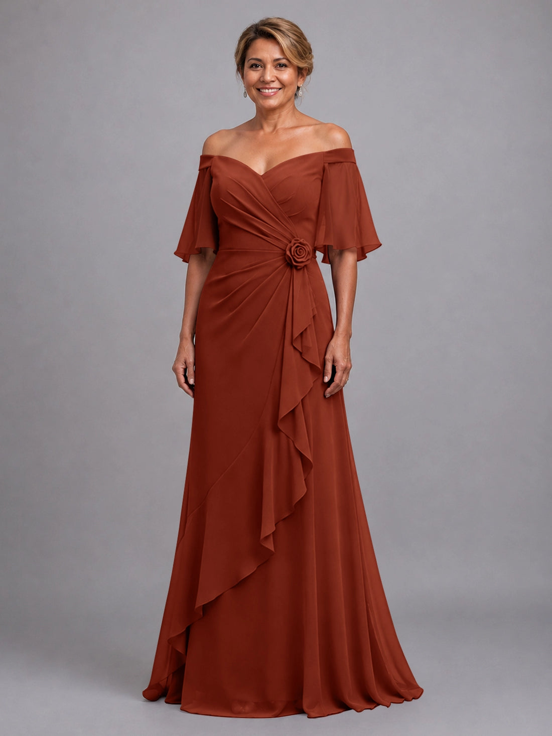 Chiffon Mother of the Bride Dress with 3D Rosette 