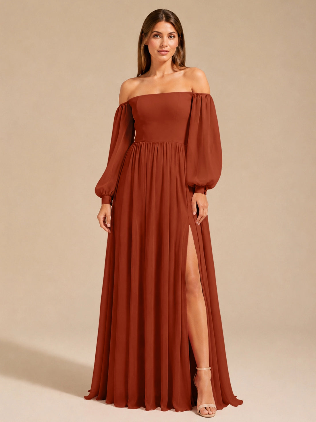 A-line Bridesmaid Dress with Long Bishop Sleeves 
