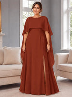 Chiffon Mother of the Bride Dress with Cape Overlay-Plus Size 