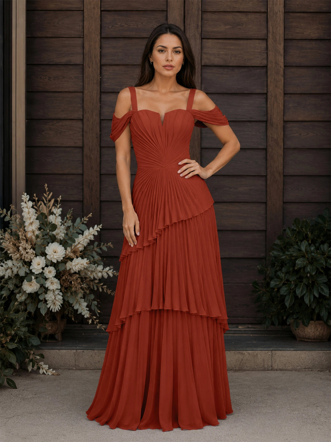 Chiffon Bridesmaid Dress with Cold-Shoulder 