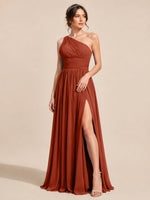 Chiffon Bridesmaid Dress with One-Shoulder Neckline 